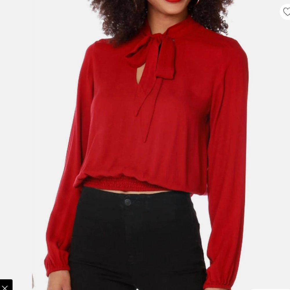 Bobi Tie Neck Blouse In Red